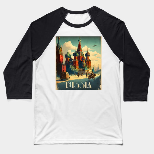 Saint Basil's Cathedral Russia Vintage Travel Art Poster Baseball T-Shirt by OldTravelArt